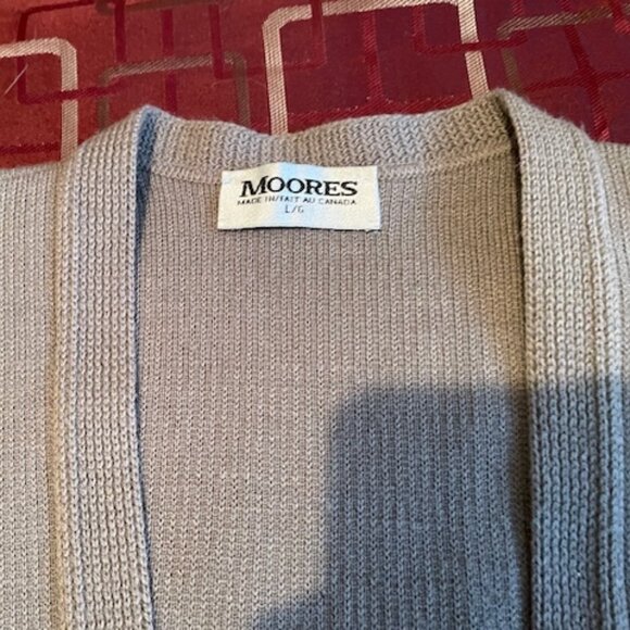 Grandfather Cardigan VTG Moores (mde in Canada ) taupe/dk beige sweater Sz L - Picture 6 of 15